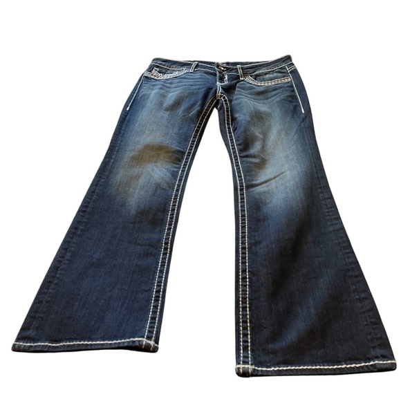 Vigoss Women's Blue Jeans-Size 18/33 White Stitching-Chelsea Slim Boot-Bling - Picture 8 of 16